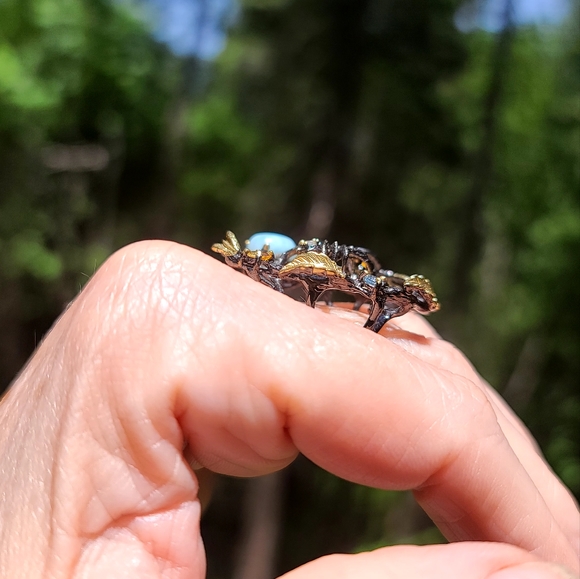 Larimar Citrine & Topaz Sterling & Gold Spiderweb 🕸 🕷 Spider ring sz8 - Picture 6 of 8